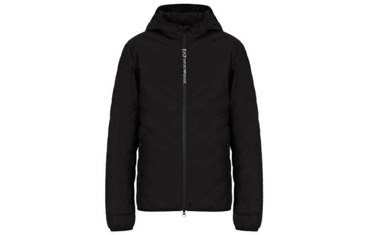 Мужская куртка с капюшоном стеганая шеврон EMPORIO ARMANI, Black