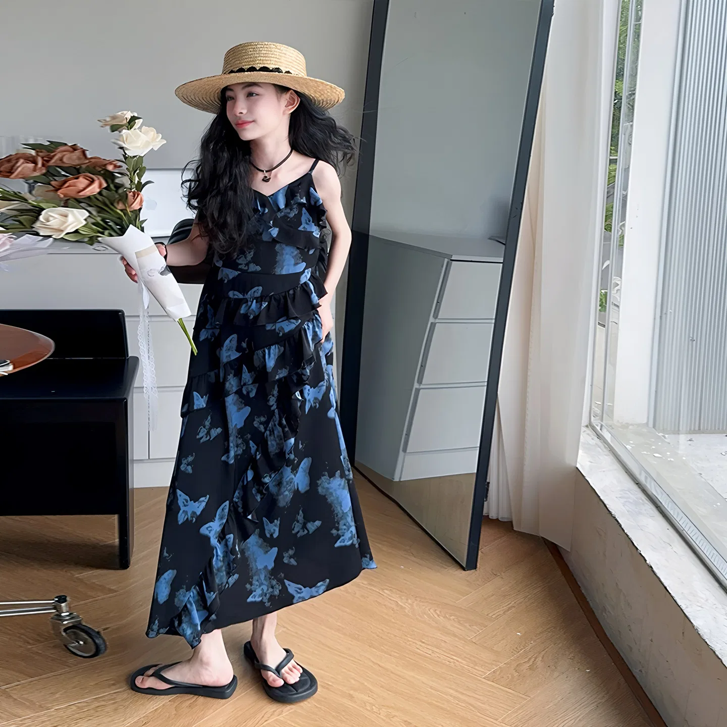 Детское платье для девочек без рукавов миди Camisole Moderate Midi Skirt YALU — фото 4