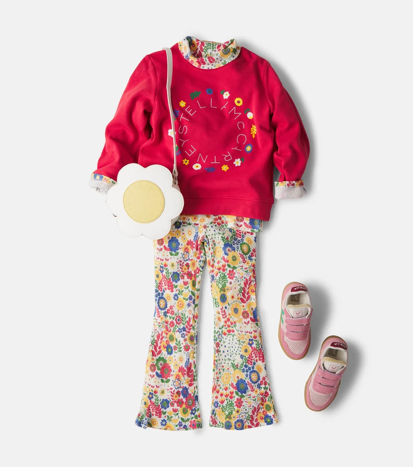 Свитшот хлопковый с цветочным принтом Stella Mccartney Kids, красный — фото 2