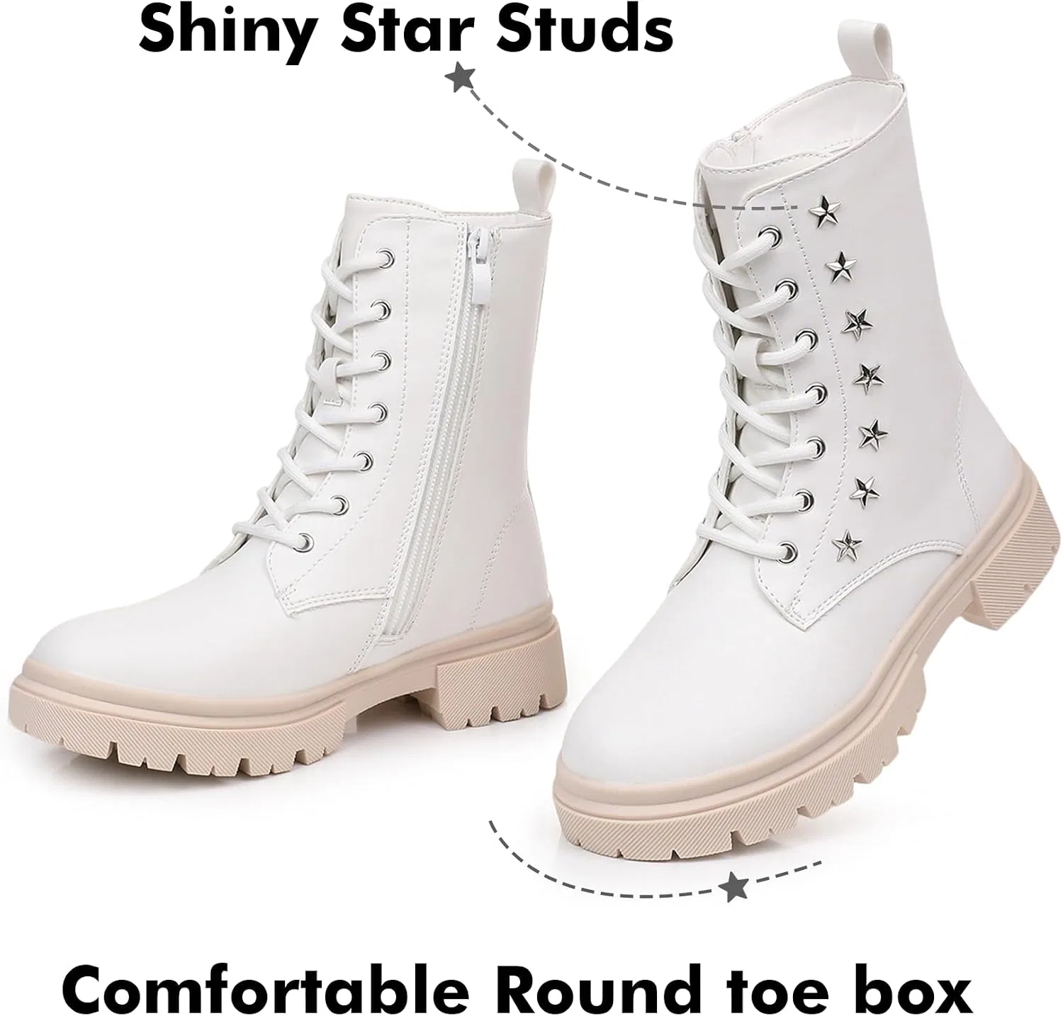 Детские ботинки для девочек с боковой молнией Ahannie, White/Star — фото 3