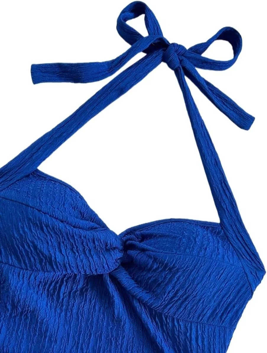Женское повседневное мини-платье без рукавов с открытой спиной, Royal Blue — фото 4