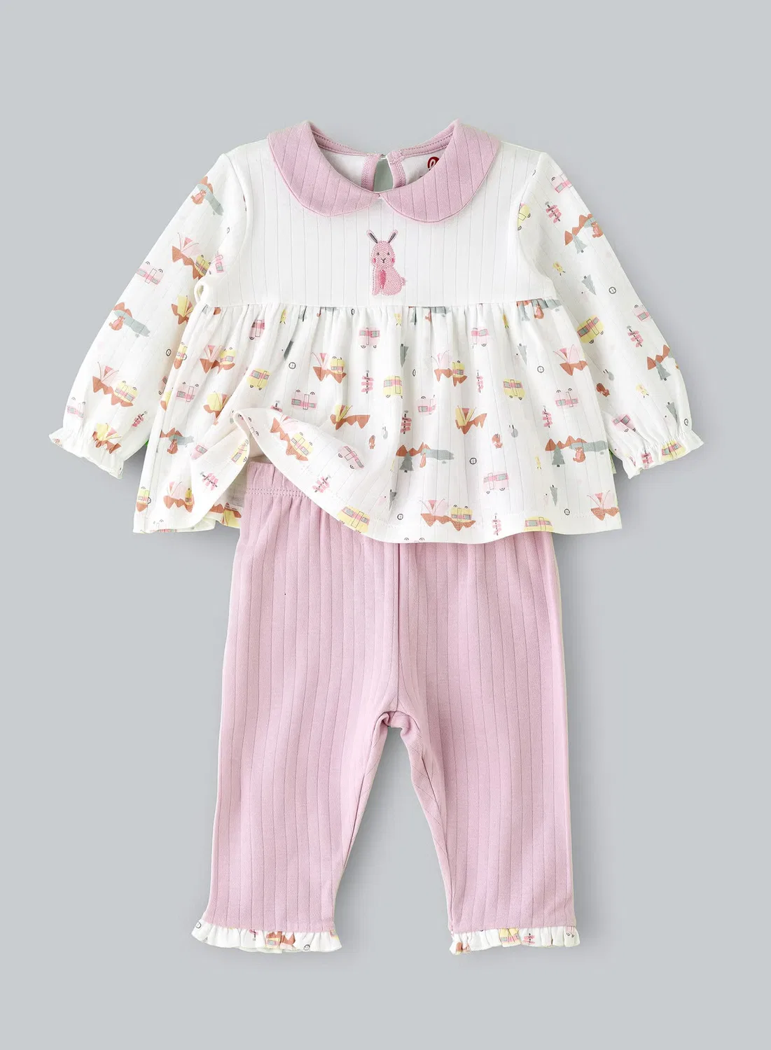 Комплект с вышивкой кролика топ с баской и леггинсы в рубчик Elegant Kids, мультиколор