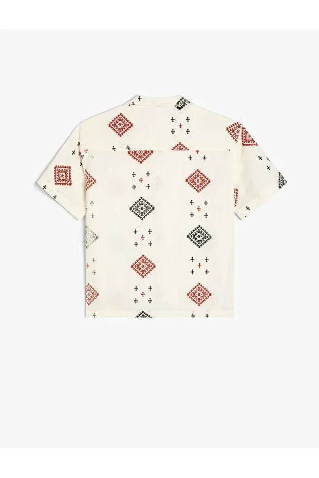 Детская рубашка с коротким рукавом, хлопковая, Basics, Koton, Ecru Patterned — фото 3