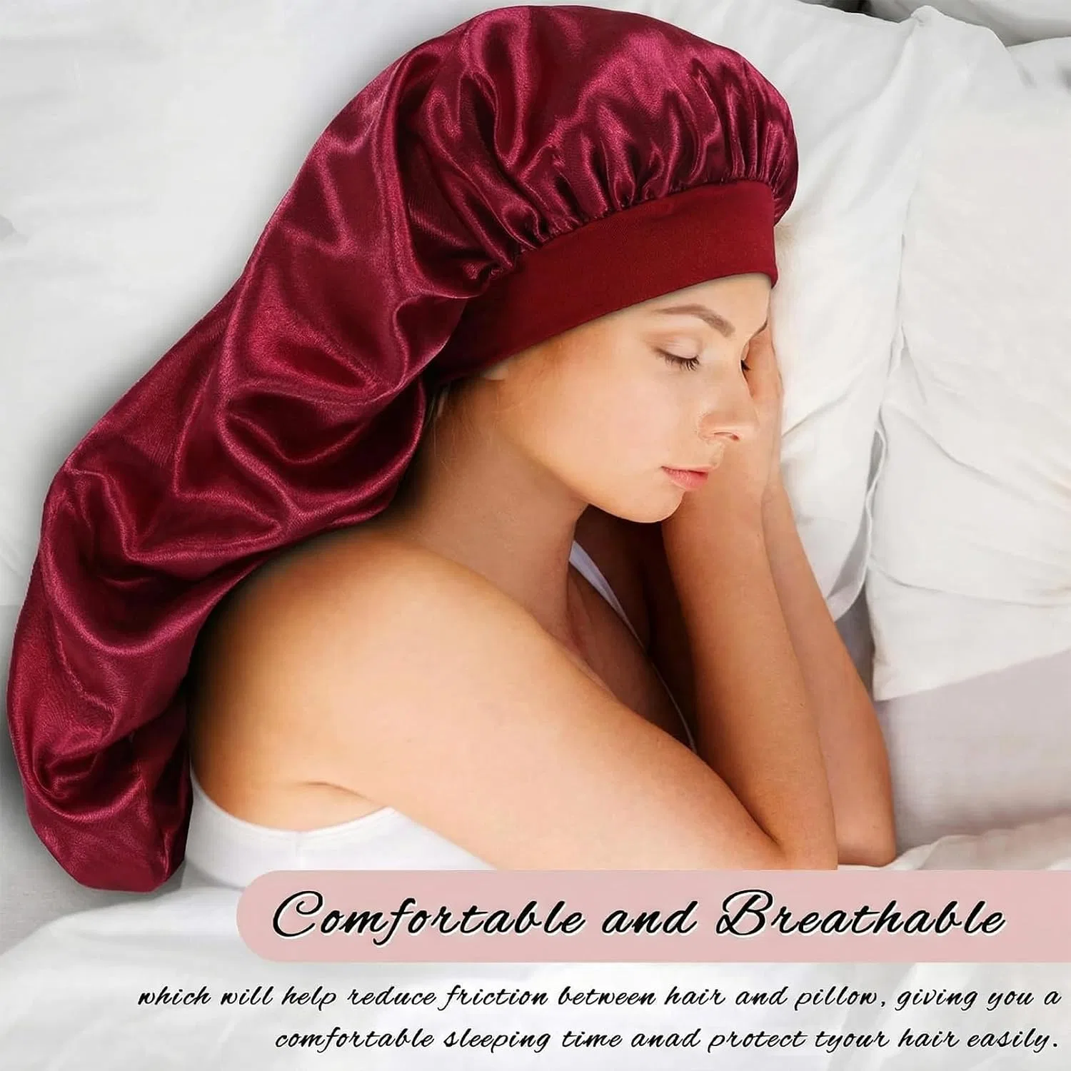 Шапочка для душа Satin Sleep Cap, 2 шт, Black+Pink Gelme Nutri — фото 3