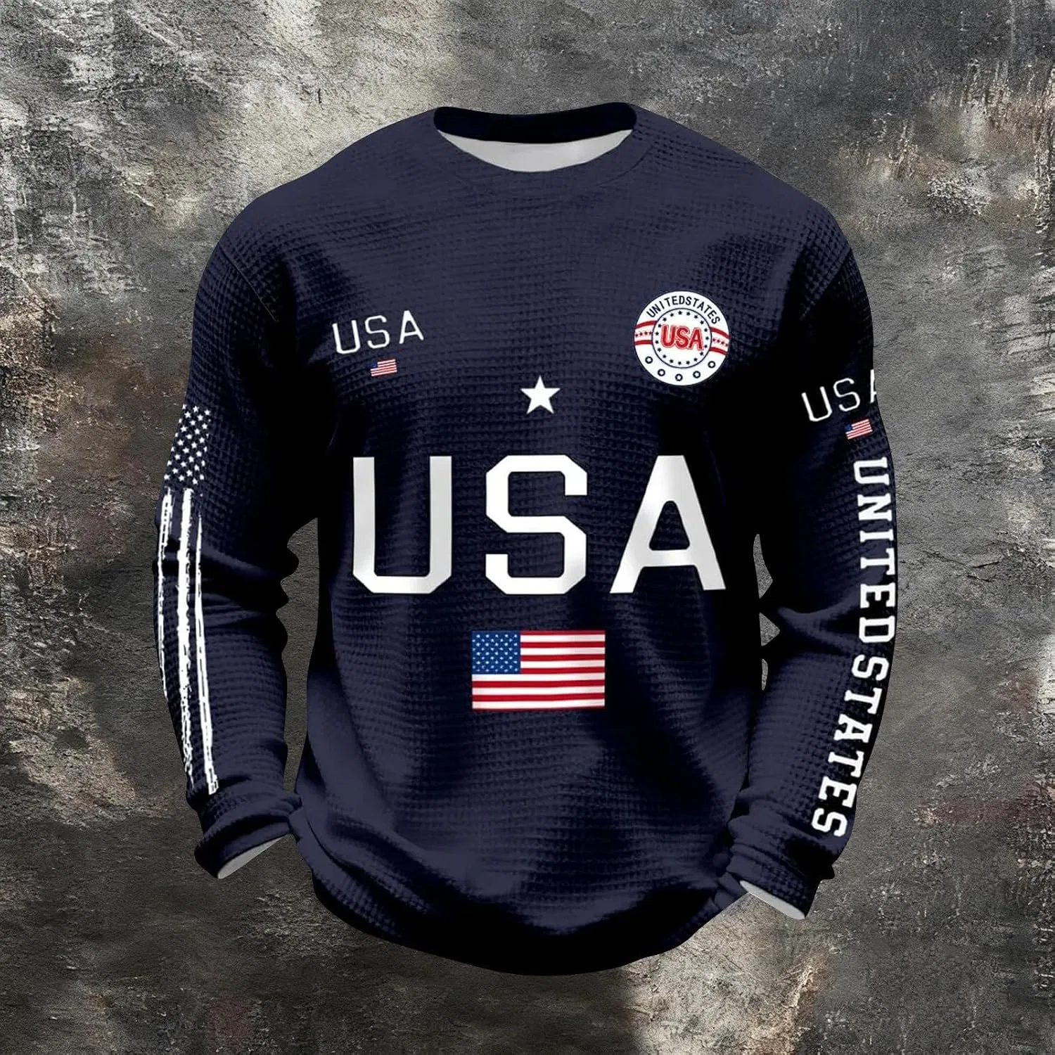 Мужская классическая футболка с длинным рукавом American Flag, Navy — фото 2