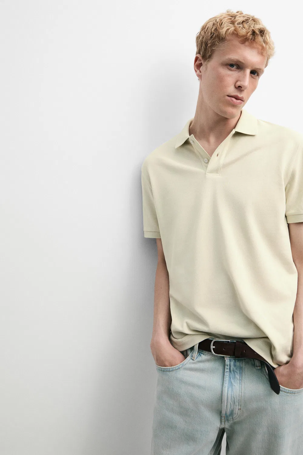 Поло из микротекстурированного хлопка пике Massimo Dutti, зеленый — фото 4