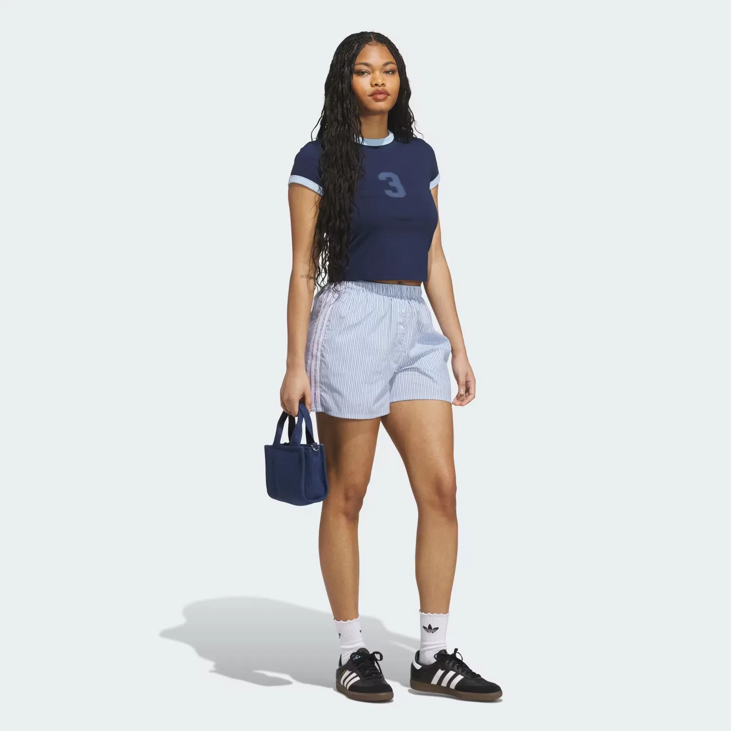 Женские шорты-боксеры в полоску Striped Boxer Shorts Adidas Originals, небесно-голубой — фото 3