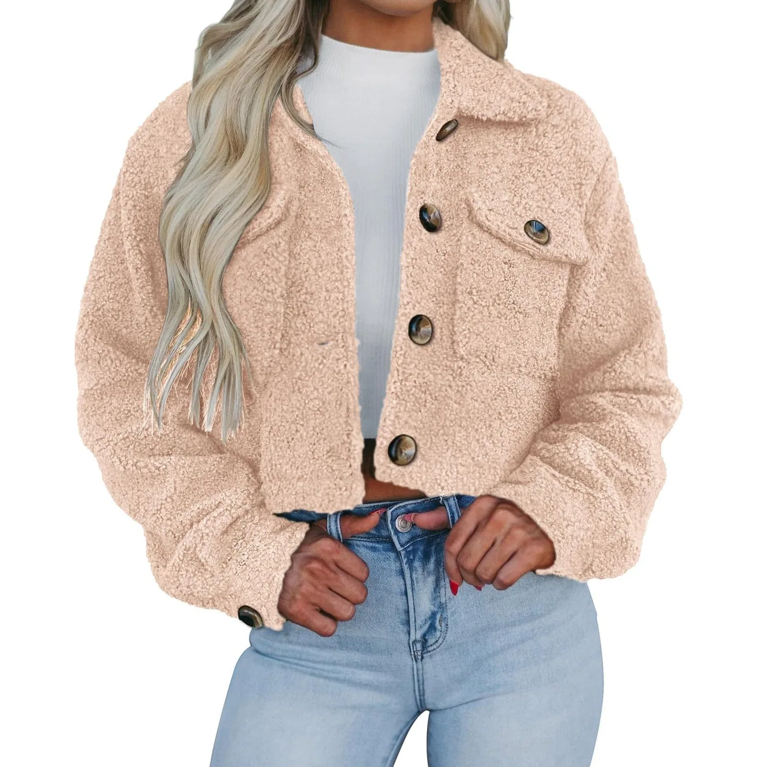Женское шерстяное пальто с лацканами Elegant Short Jacket, Beige