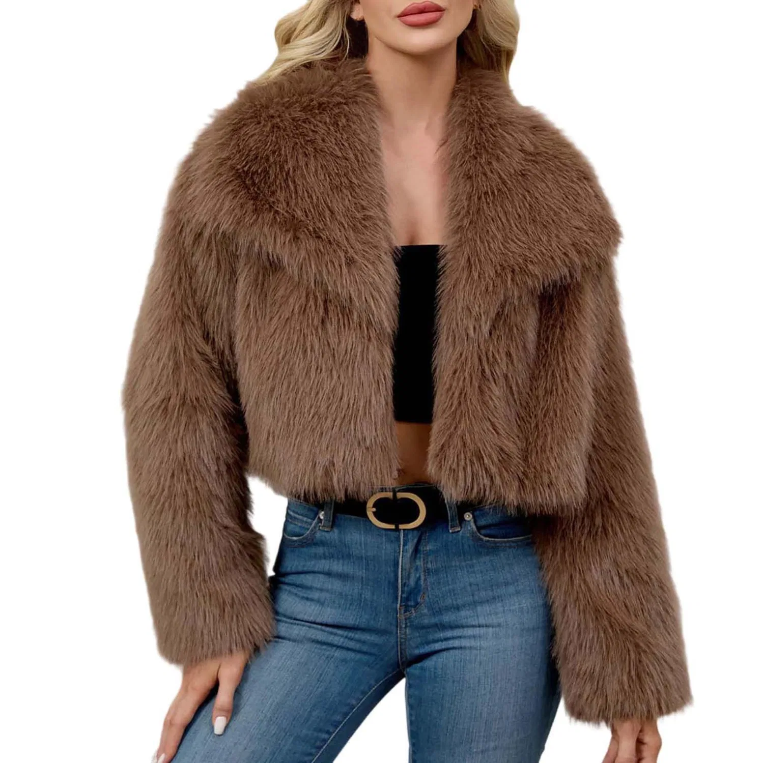Женское пальто из искусственного меха с длинным рукавом, с принтом, модель Faux Fur Jackets, Marrone B