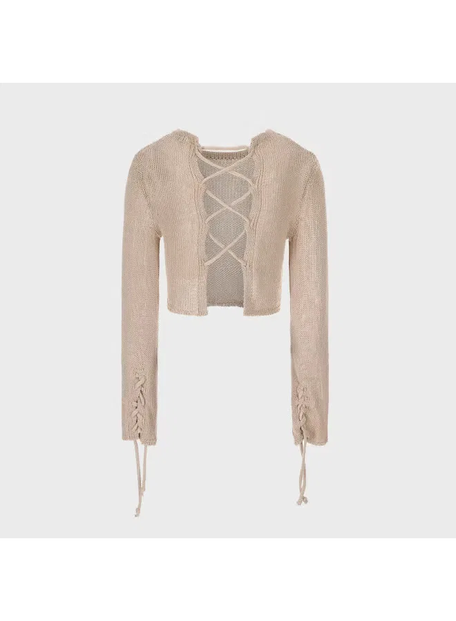 Топ трикотажный с коротким рукавом и кулисками на манжетах Zara, хаки — фото 3