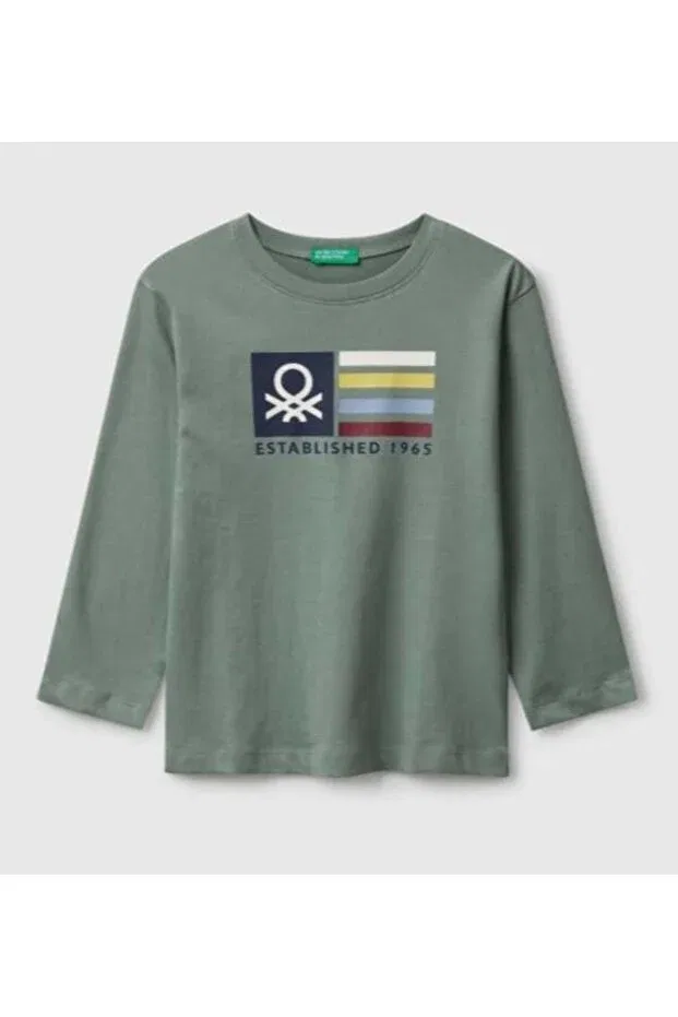 Детская футболка для мальчиков с принтом с длинным рукавом United Colors Of Benetton, Green