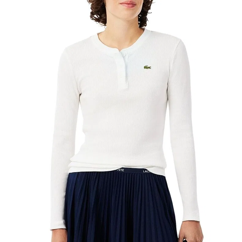 Женская футболка с воротником-стойкой Henry Collar LACOSTE, Storm Gray — фото 4