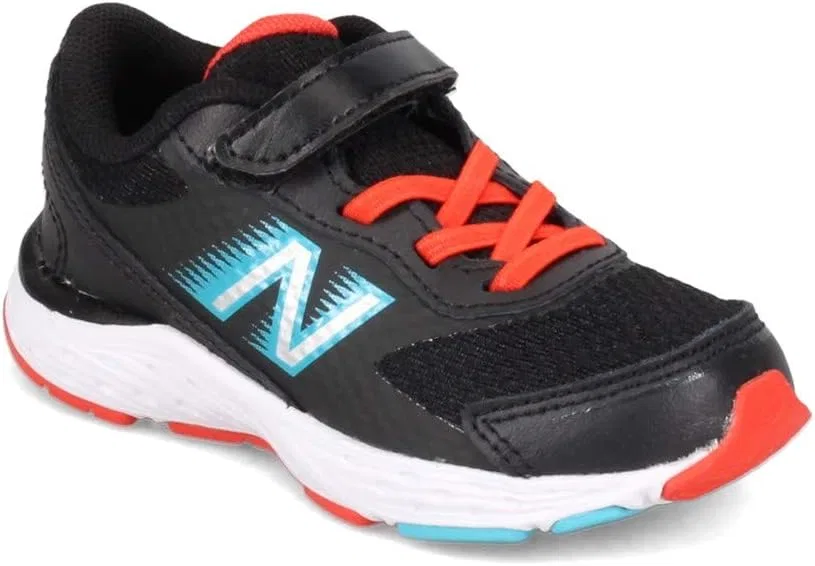 Детские кроссовки для девочек с липучкой 680 V6 New Balance, Black/Orange/Blue — фото 3