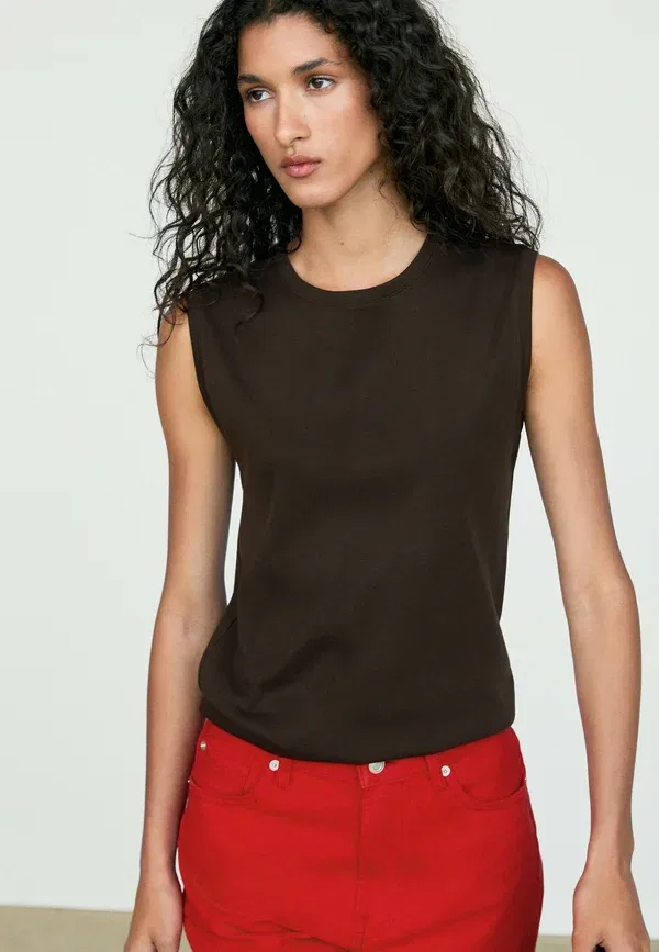 Топ хлопковый Jersey Massimo Dutti, темно-коричневый