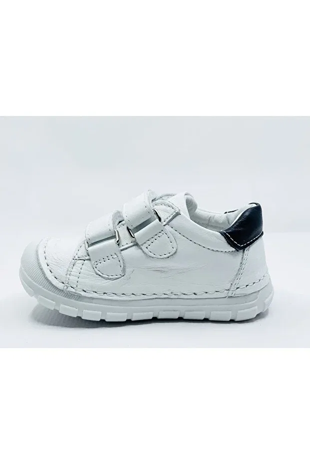 Детские туфли для мальчиков на липучке Leather and anatomical sole extra soft men's first step shoes Elma Şekeri, White — фото 3