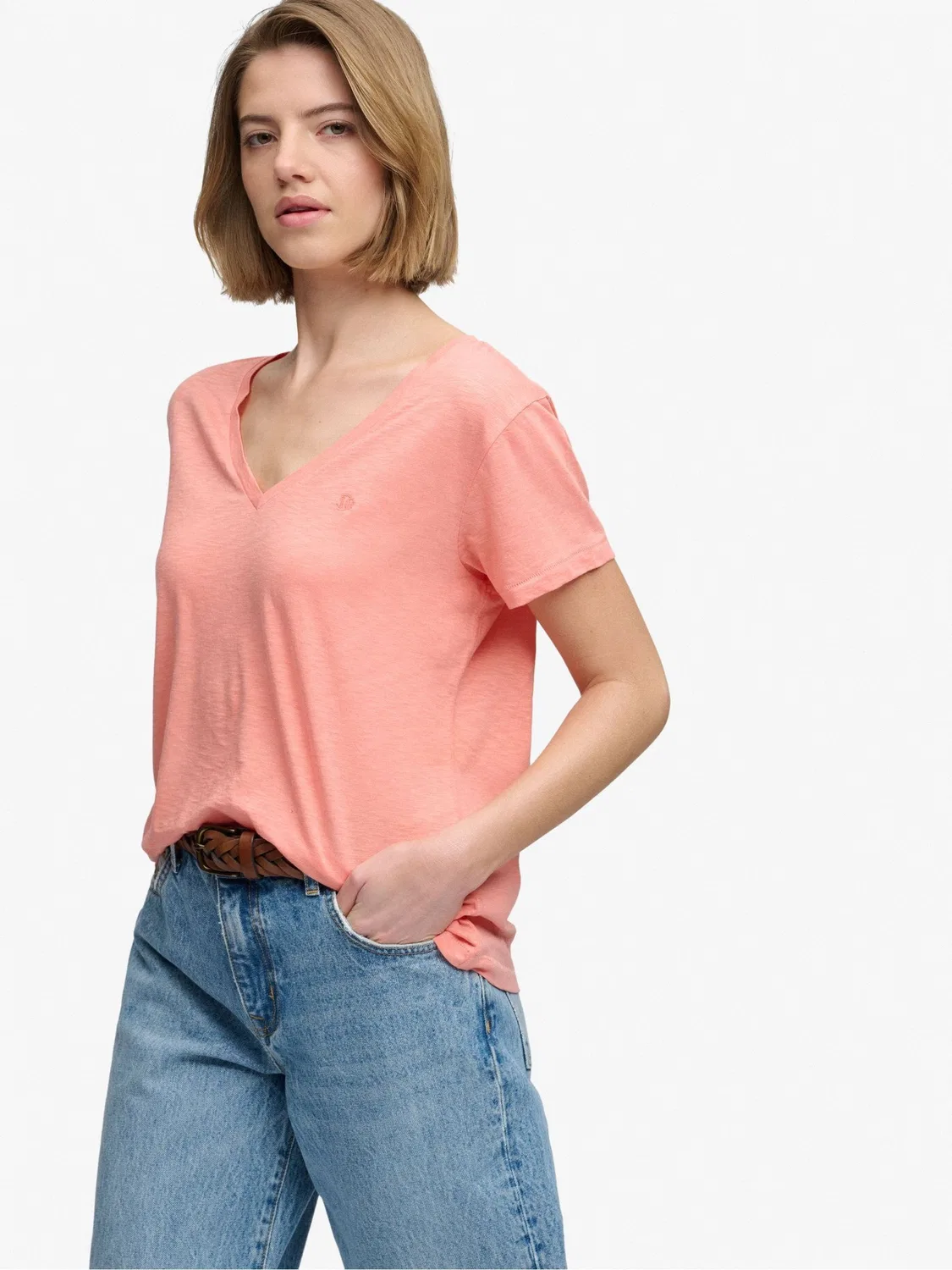 Футболка с V-образным вырезом, Slub Embroidered Superdry, светло-розовый — фото 3