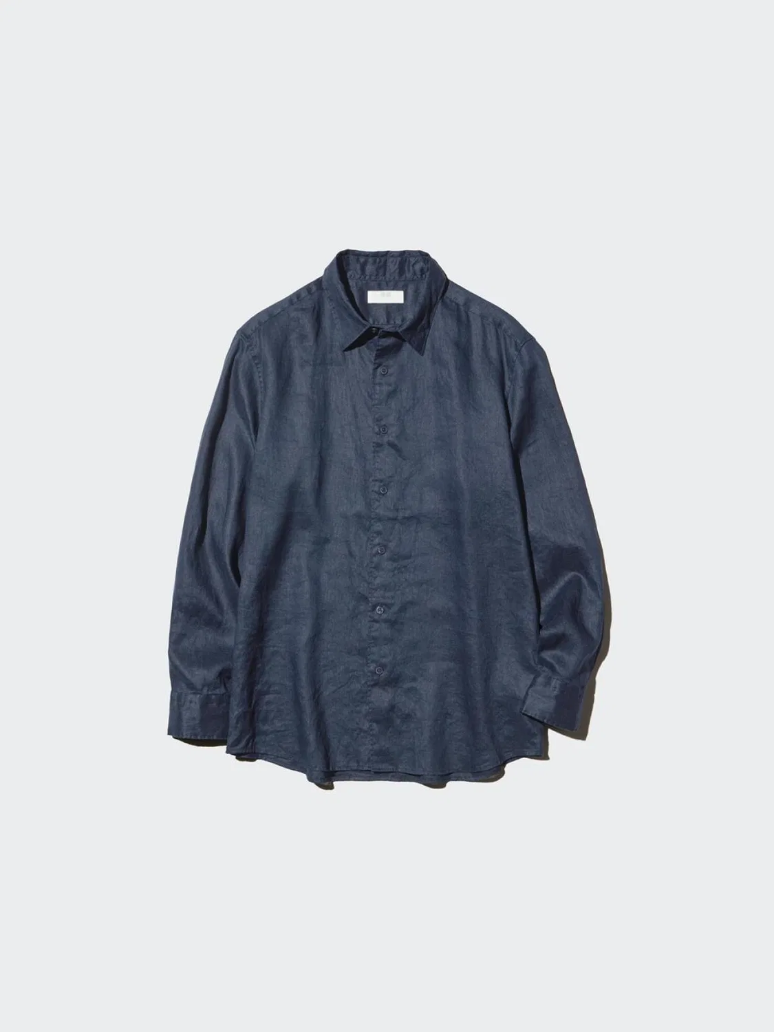 Рубашка с длинным рукавом из французского льна Uniqlo, темно-синий