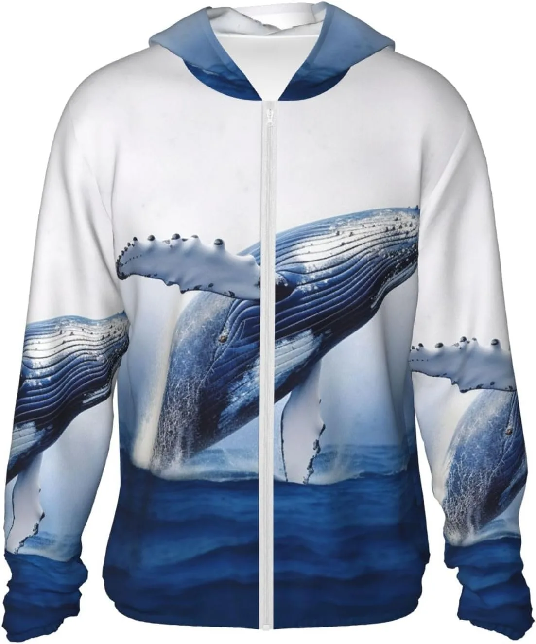 

Мужская толстовка с капюшоном UPF 50+ для защиты от солнца, на молнии, с длинным рукавом, Blue Ocean Whale FHEBNDS