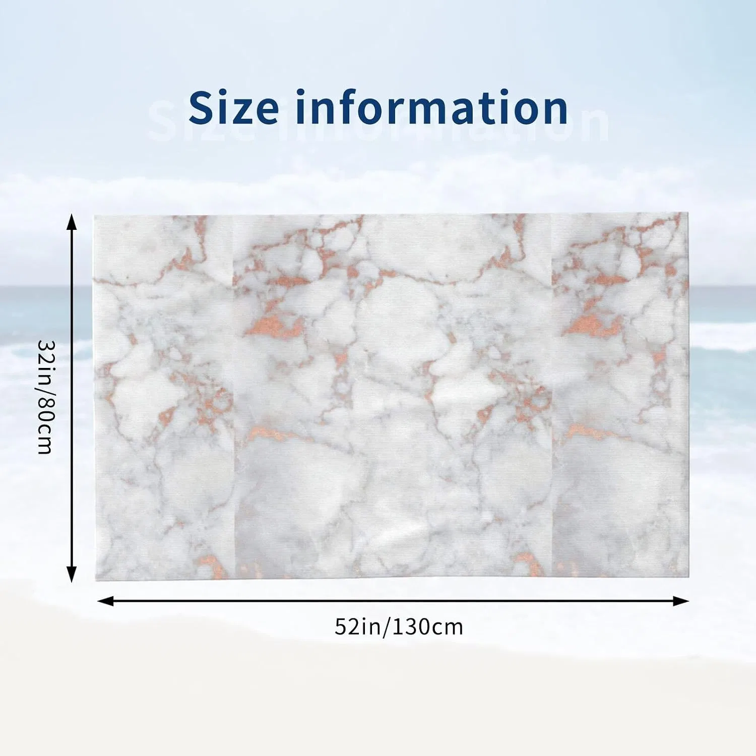 Микрофибровое пляжное полотенце KWQDOZF, 80x130 см, White Marble Rose Gold — фото 2