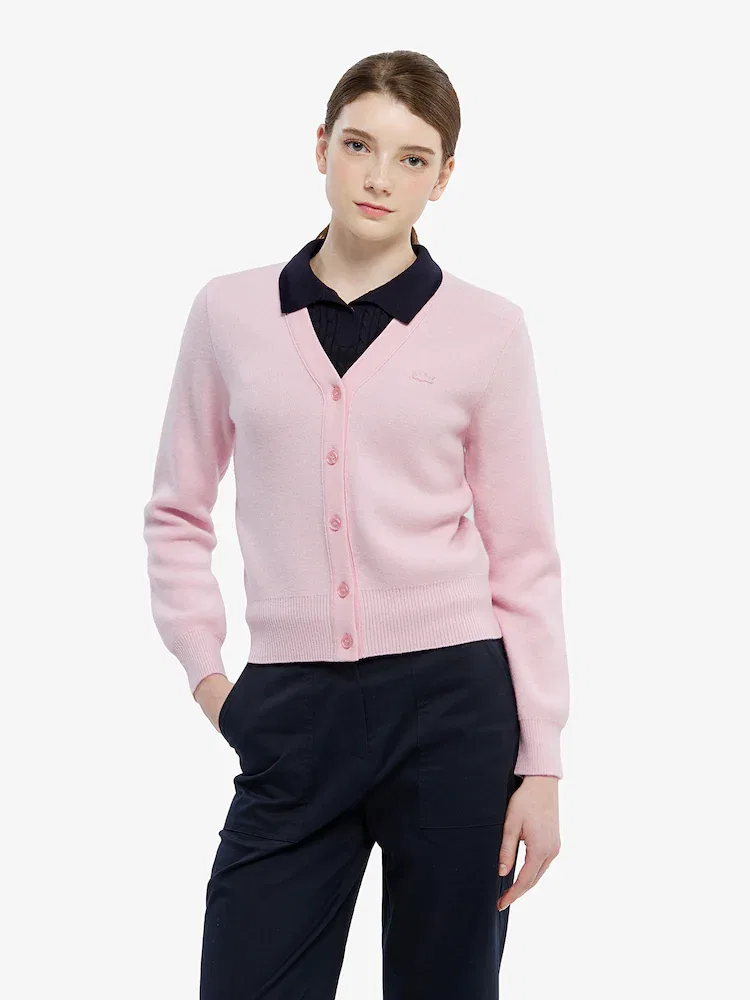 Кардиган LACOSTE Basic V-образный вырез, розовый