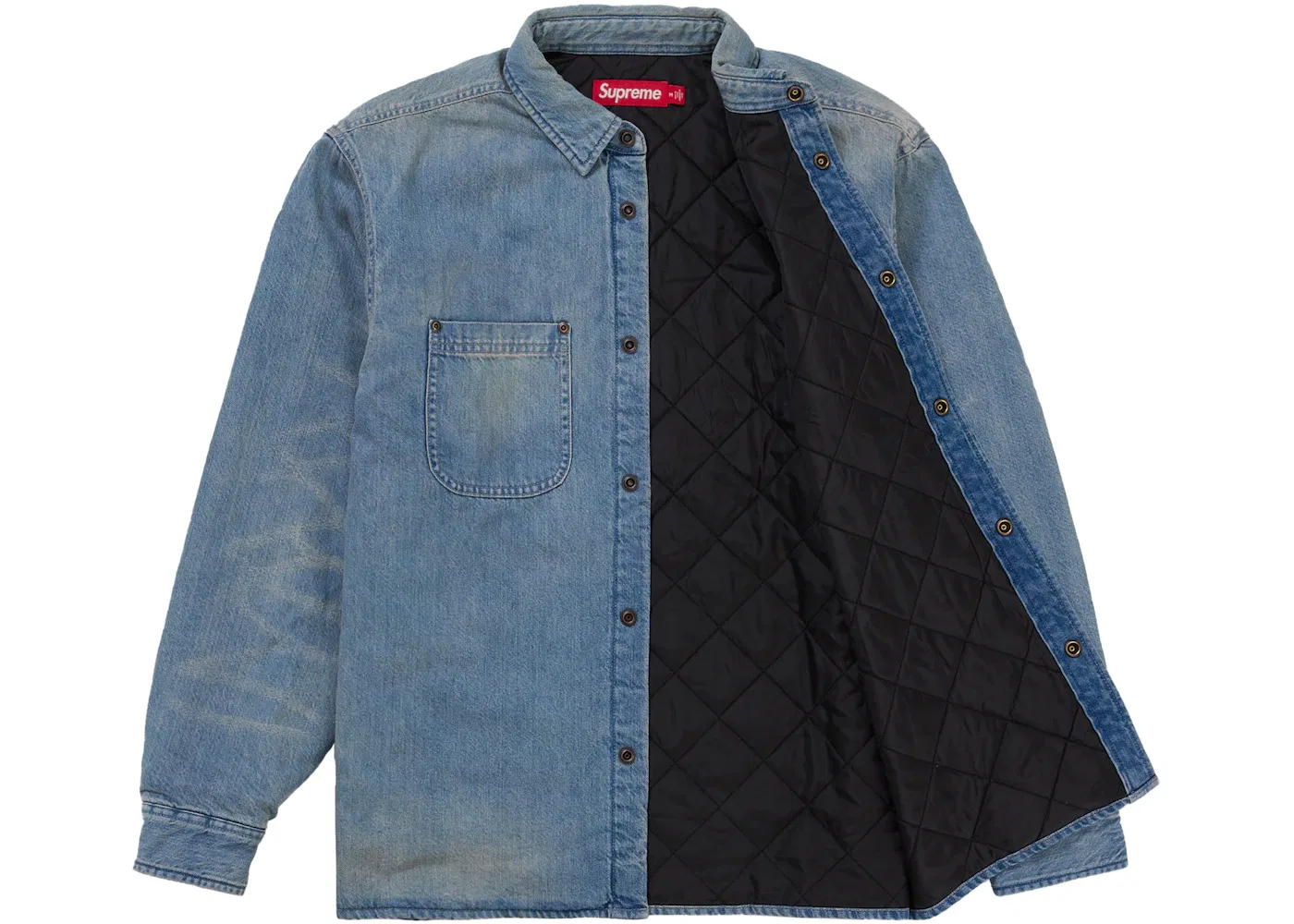 Мужская рубашка с принтом Supreme Quilted Lined Denim Snap Shirt (SS26), Blue — фото 2