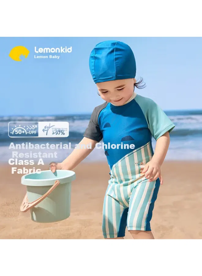 Купальник слитный с принтом перьев Lemonkid, синий