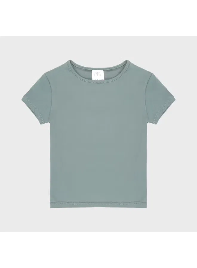 Футболка спортивная минималистичная с коротким рукавом Zara, серо-зеленый — фото 2