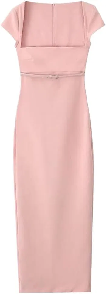 Женское платье миди с квадратным вырезом Generic, Pink