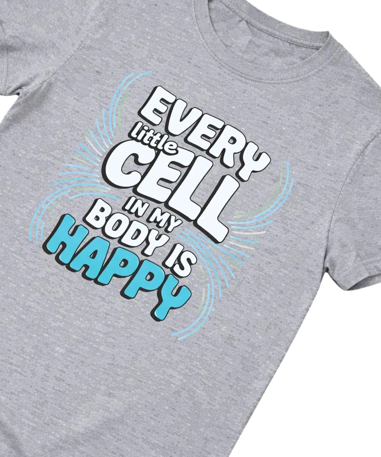 Мужская футболка с принтом Every Little Cell in My Body is Happy, серый/синий — фото 2
