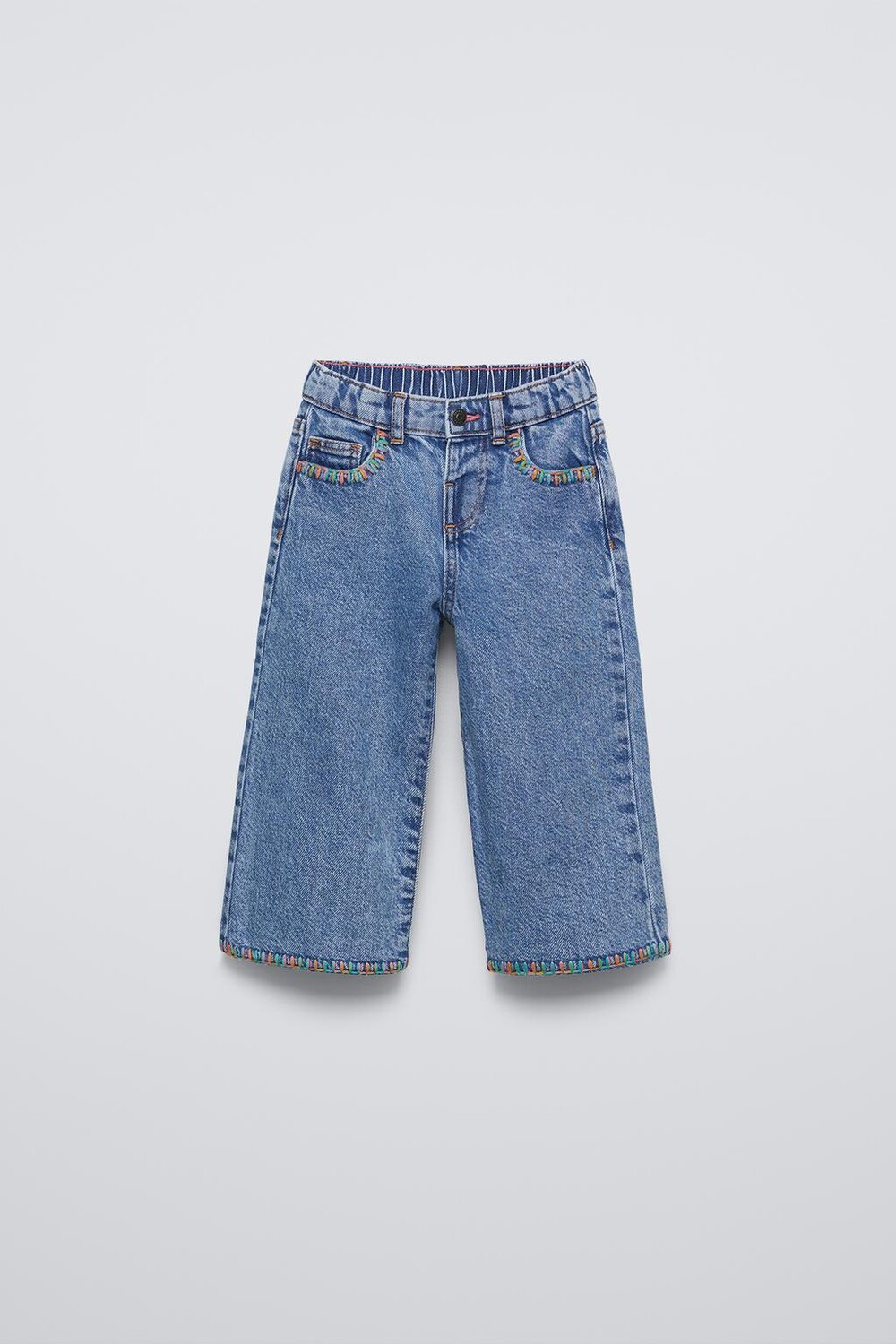 

Прямые джинсы с вышивкой ZARA, средне-синий