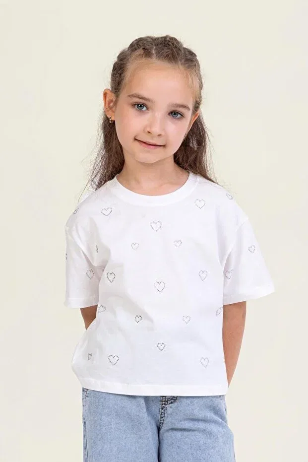 Детское платье-футболка для девочек с принтом Heart girl t-shirt Dmb Kids, Ecru