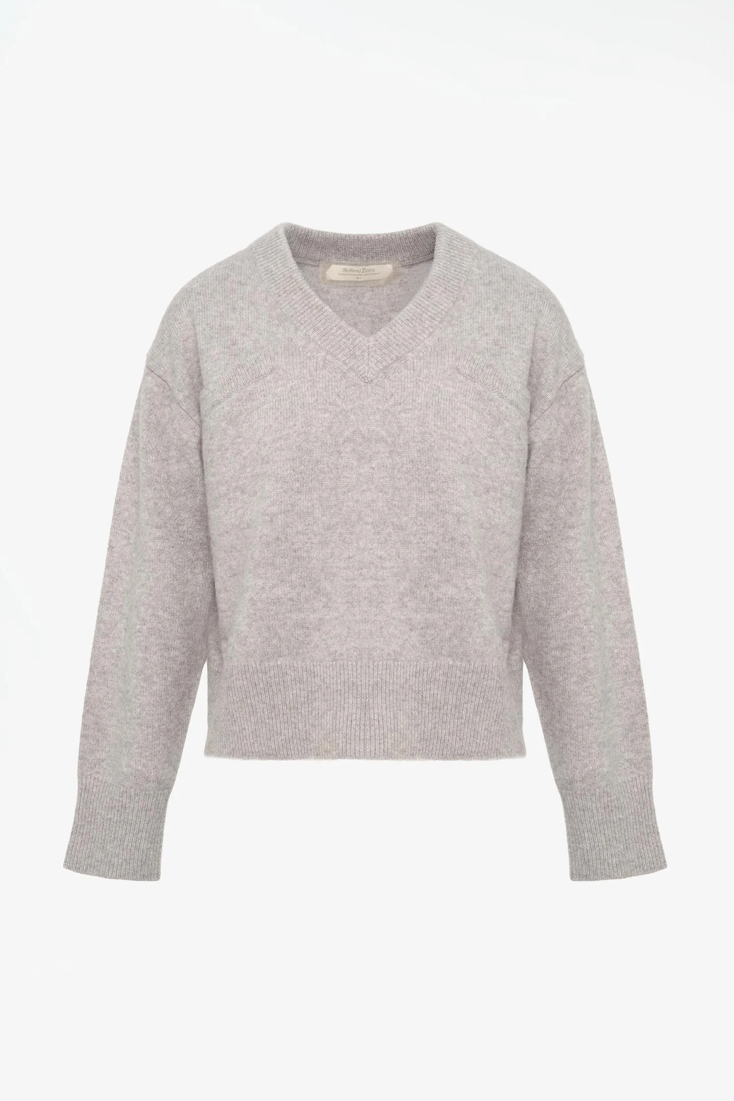 Джемпер Zara из кашемира с V-образным вырезом, светло-серый