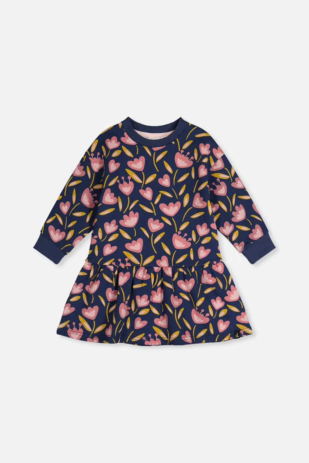Детское платье из футера с длинным рукавом Blue Tulip Print Deux par Deux, Blue Tulip Print