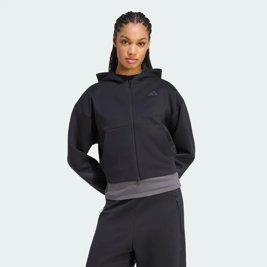 Свитшот укороченный с капюшоном Z.N.E. Cropped Full Zip adidas, Черный