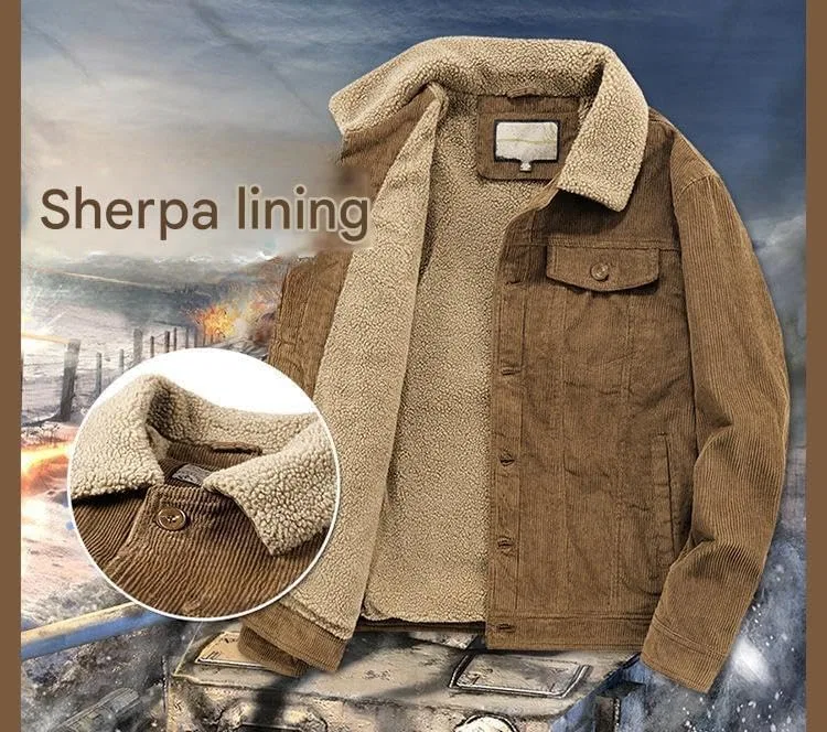 Мужское пальто из вельвета с подкладкой из флиса, модель Sherpa Lined, хаки — фото 3