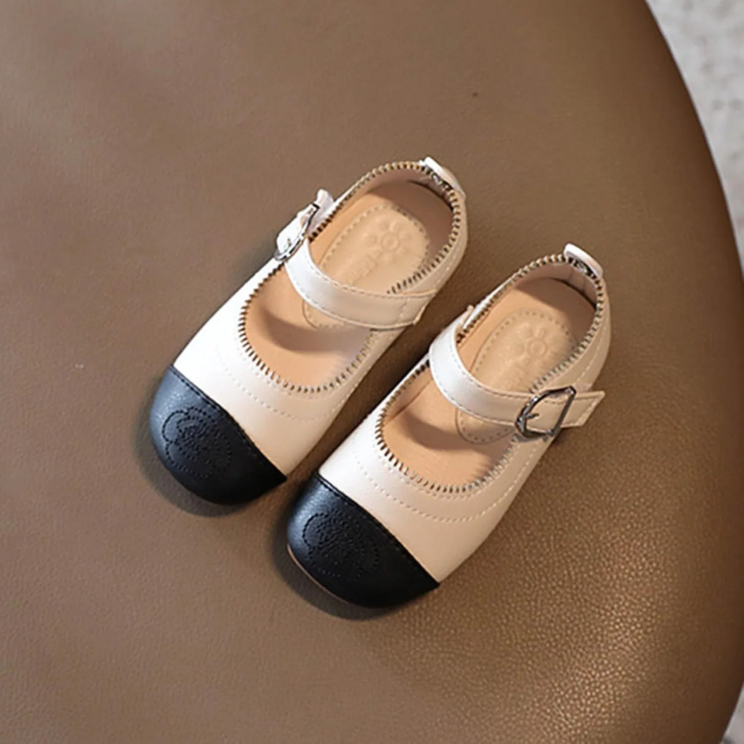 Детские балетки для девочек с принтом Mary Janes, Beige — фото 4