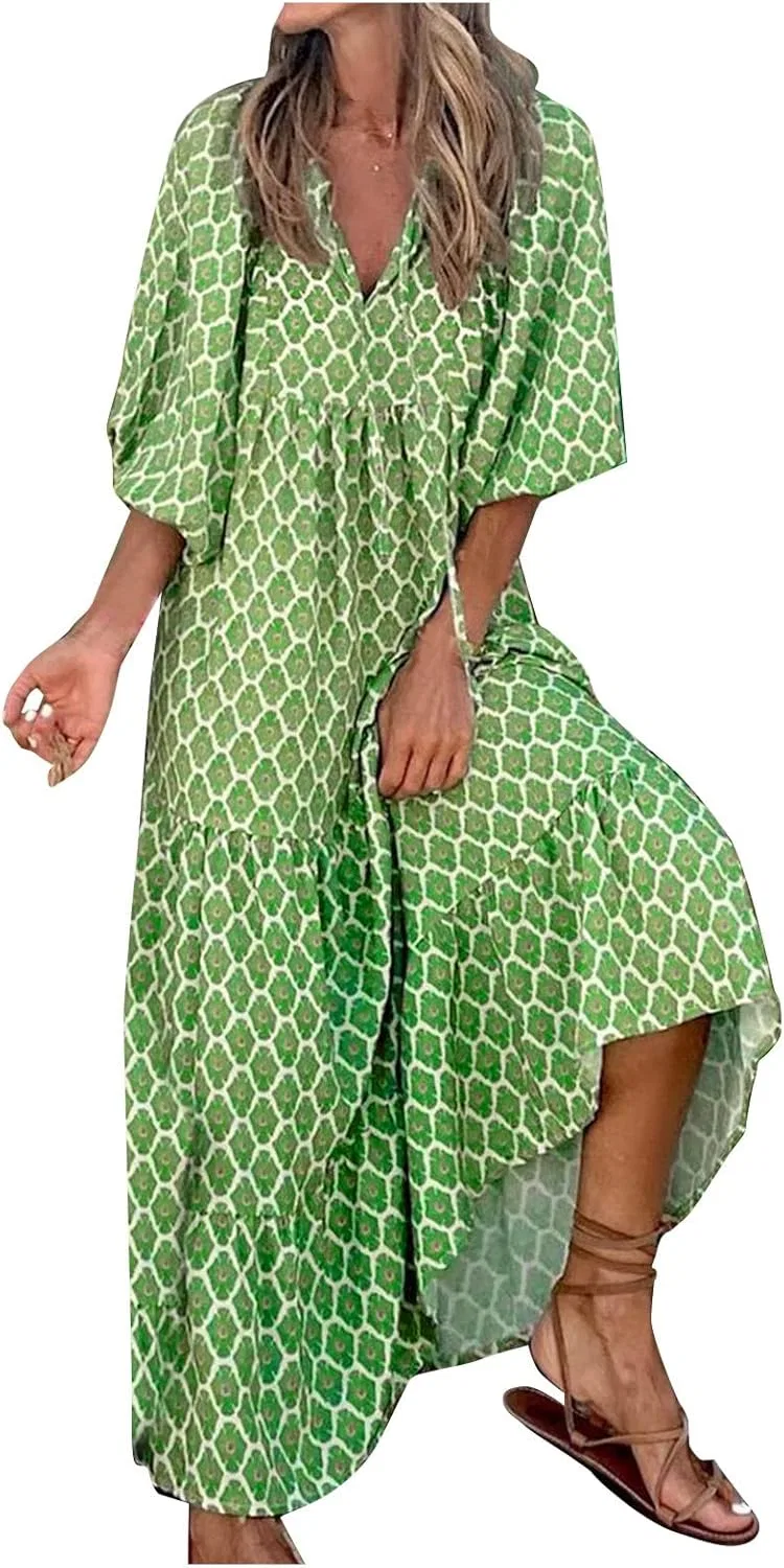 Женское свободное макси-платье с геометрическим принтом, Mint Green