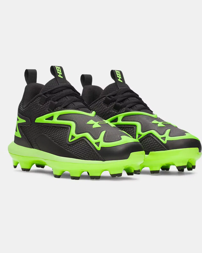 Бейсбольные бутсы для мальчиков с литой подошвой TPU UA Harper 11 TPU Jr. UnderArmour, Black/Hyper Green — фото 4