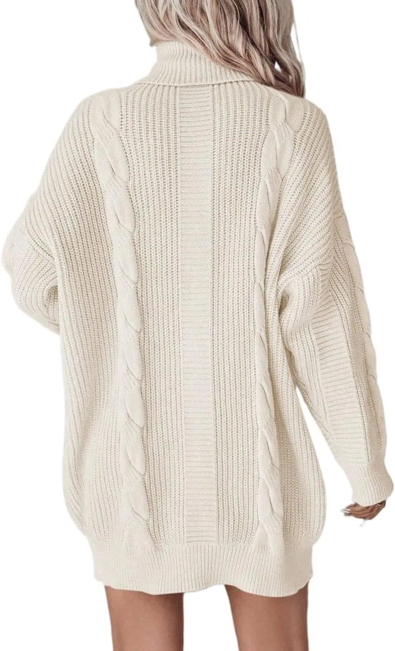Женское повседневное платье с кабельным вязанием, Drop Shoulder, Beige — фото 3