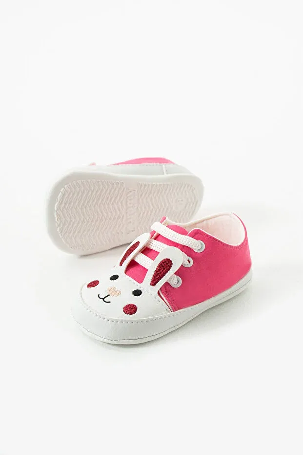 Детские ботинки для девочек с вышивкой кролик First step lace-up rabbit embroidered Yummy Kids, Fuchsia — фото 4