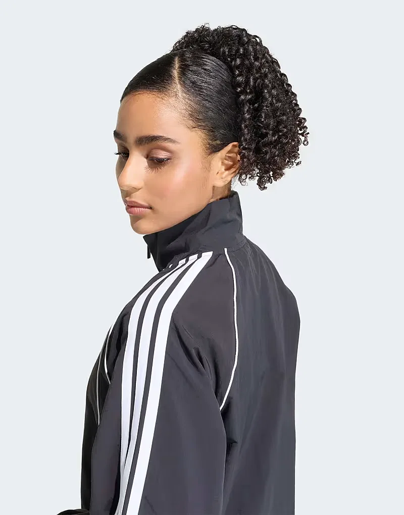 Культовая тканая спортивная куртка Adidas Performance с тремя полосками в черно-белом цвете — фото 3