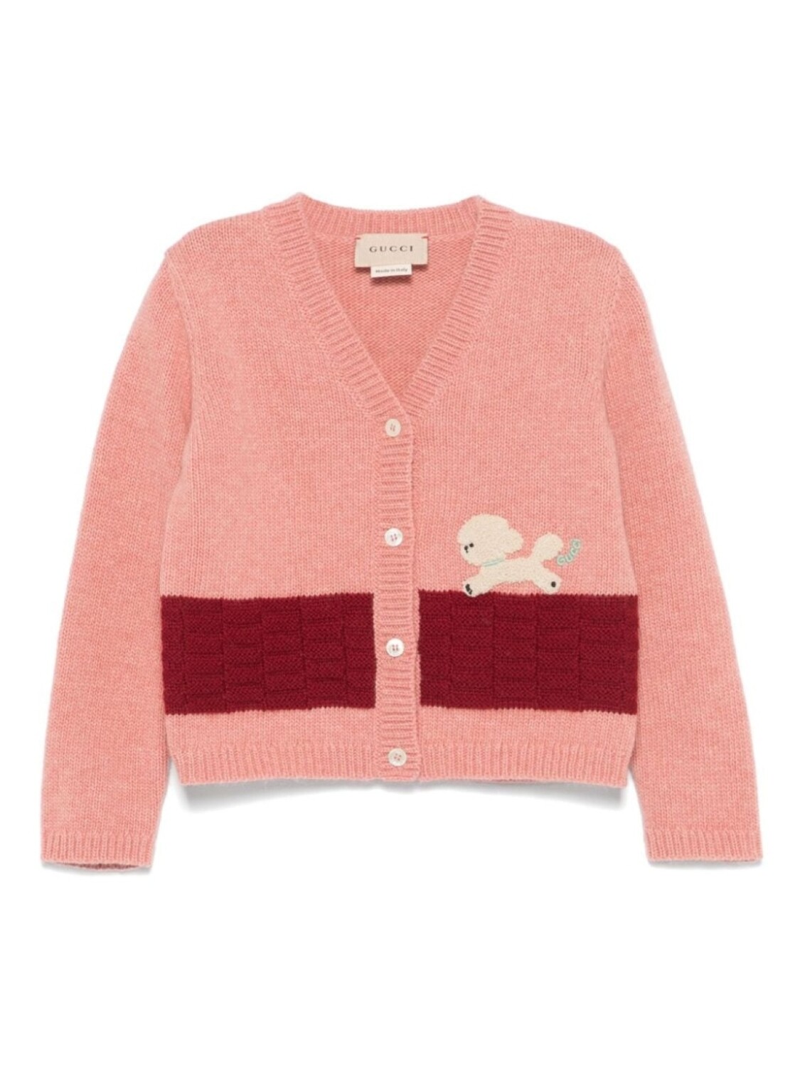 

Gucci Kids кардиган с нашивками на собаку, розовый