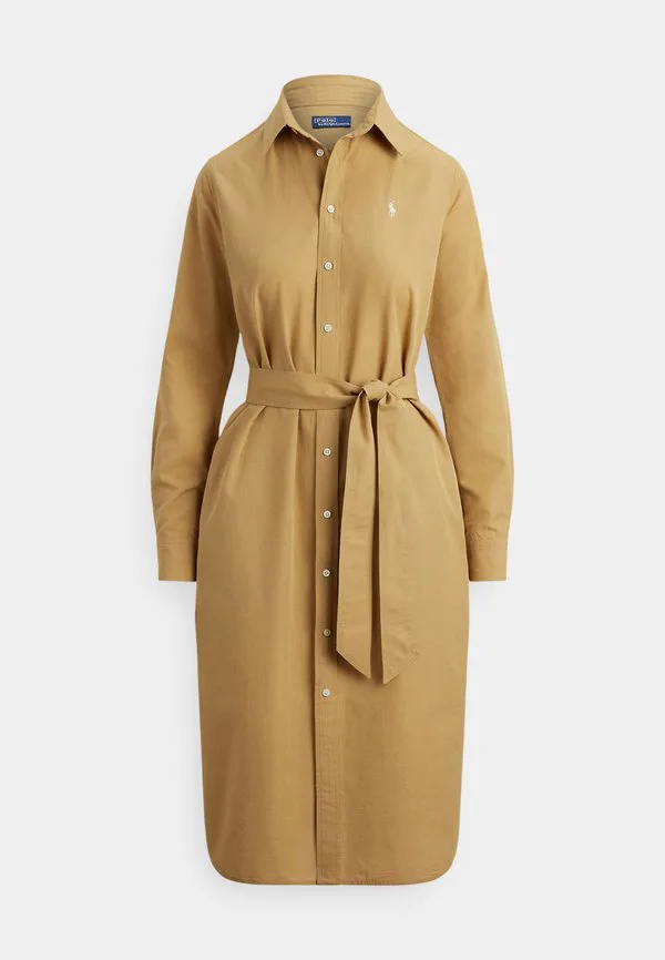 Платье-Рубашка из хлопка и льна с поясом Polo Ralph Lauren, Classic Camel — фото 4