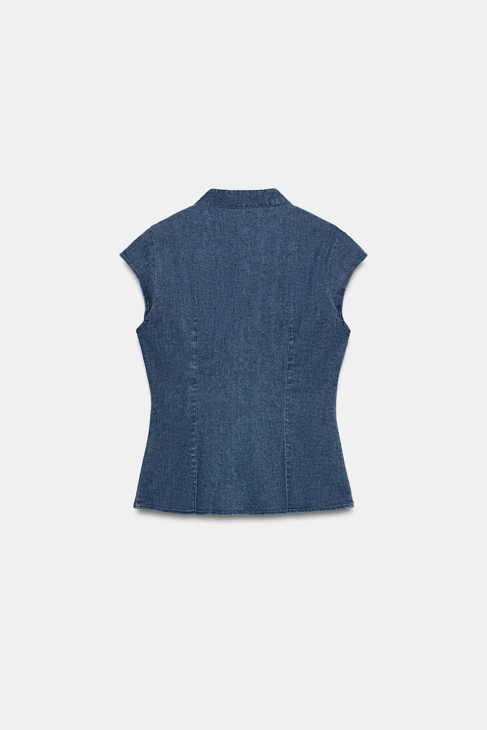 Рубашка на пуговицах с эффектом джинсовой ткани ZARA, Blue — фото 4