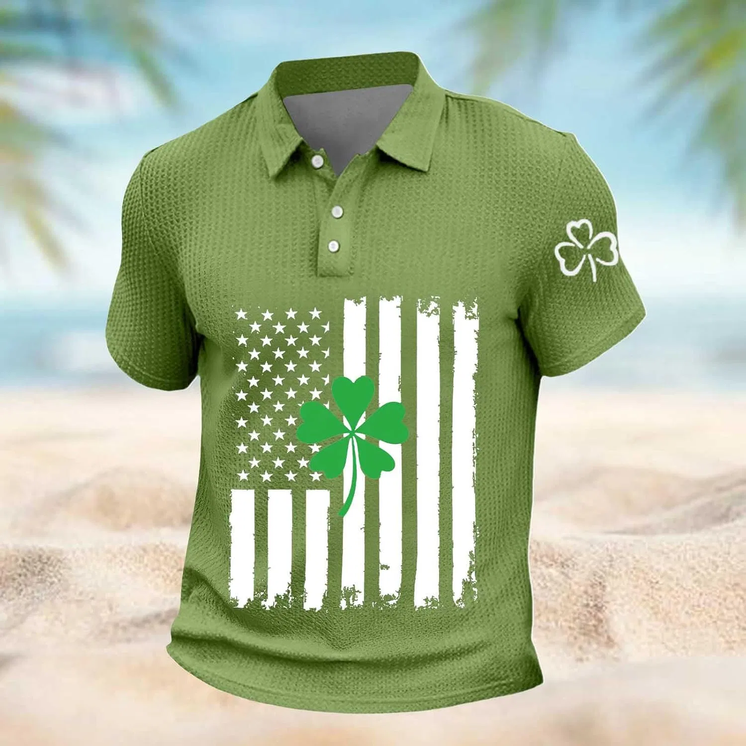 Мужская футболка поло с коротким рукавом для гольфа St Patricks Day, Army Green — фото 3