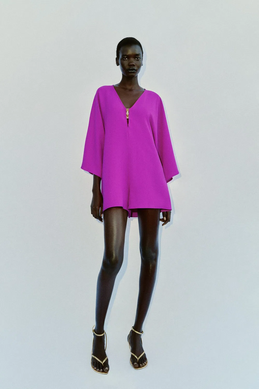 Короткий комбинезон с широкими рукавами ZARA, Dark Fuchsia