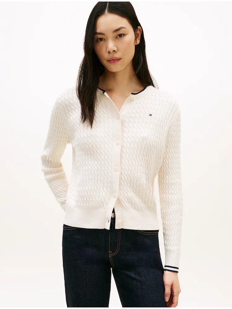 Кардиган мини кабель с цветной окантовкой TOMMY HILFIGER, Ivory
