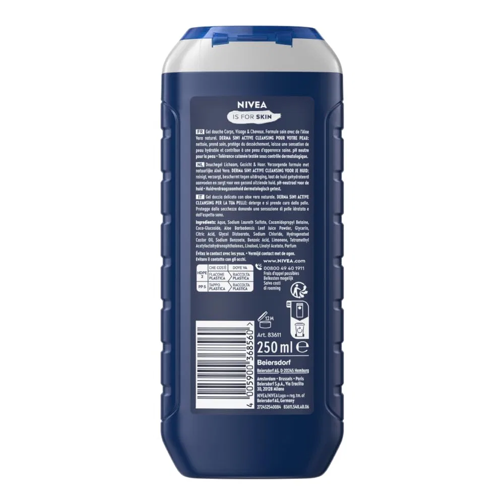 Гель для душа 3-в-1 с алоэ вера NIVEA, 250 мл, прозрачный — фото 2
