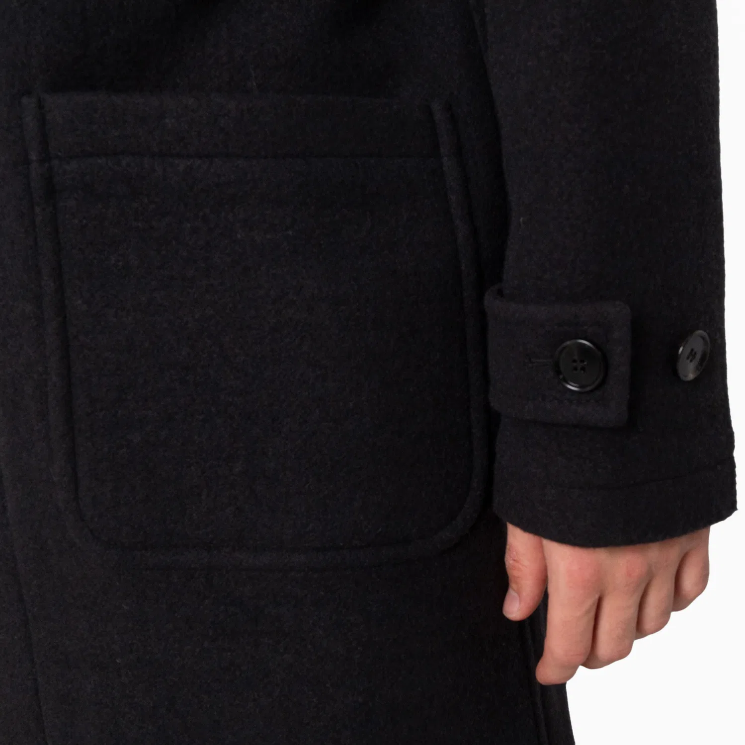 Пальто-дафлкот однобортное шерстяное Single-Breasted Wool Duffle Coat Burberry, Black/Snug Ip Check — фото 3