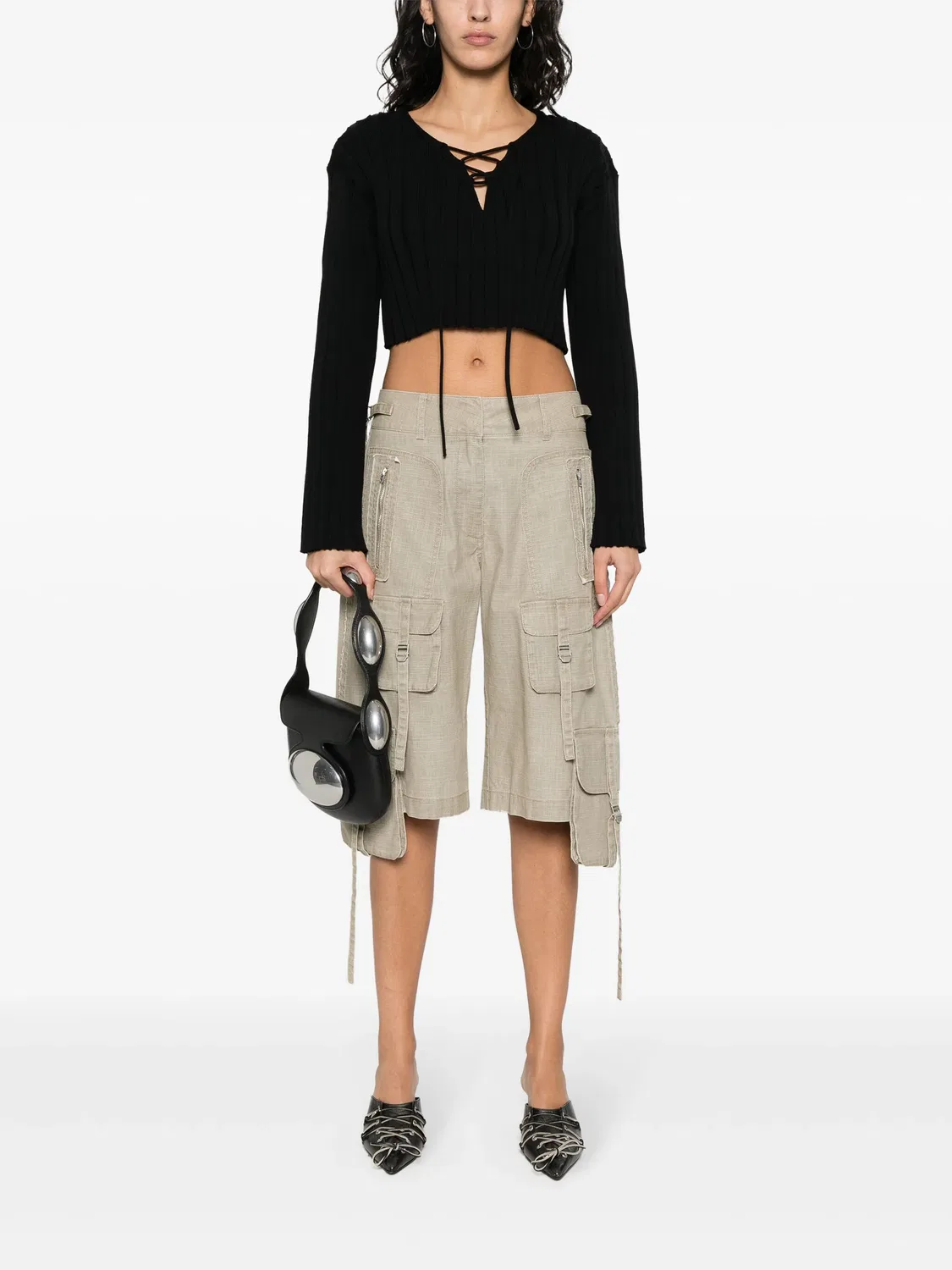 Укороченный вязаный свитер Alexander Wang, черный — фото 3
